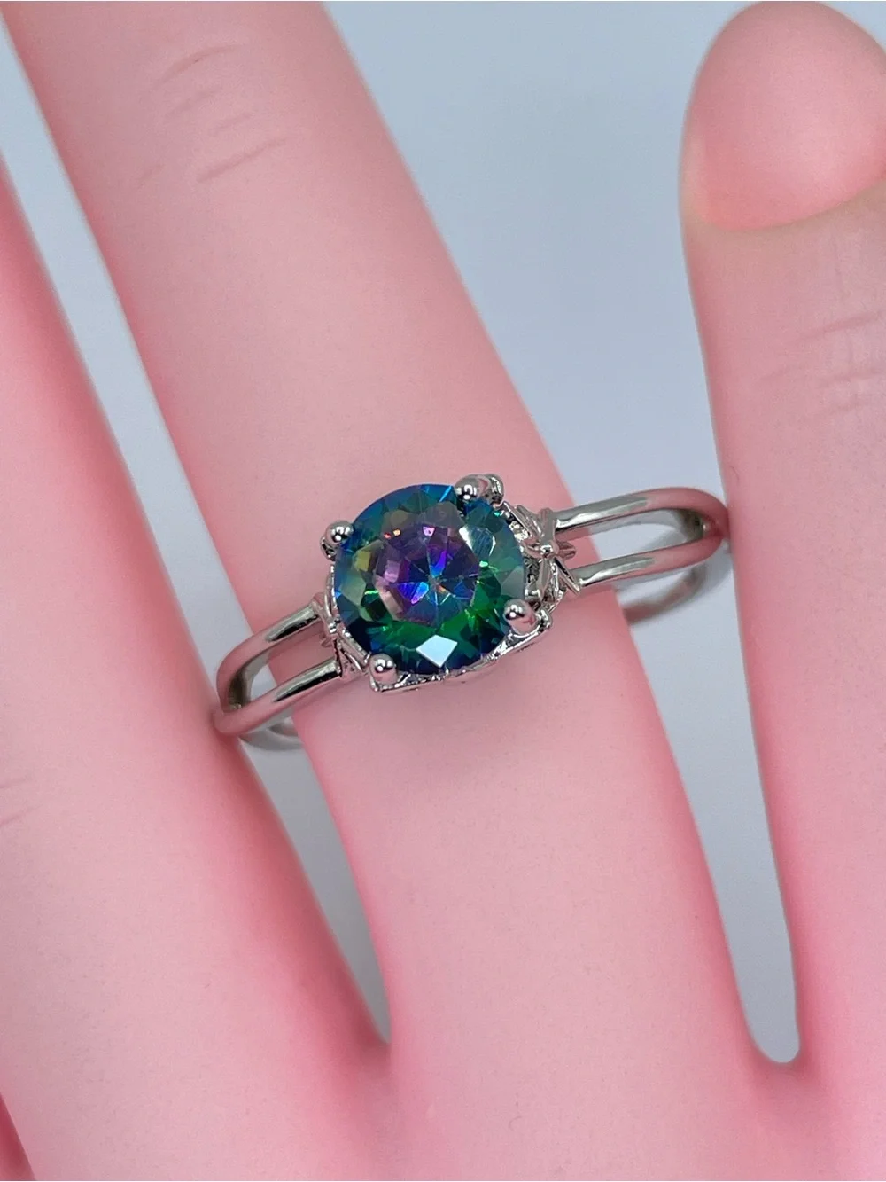 Swarovski Crystal Elements Mystic Rainbow Crystal Solitaire Ring Sz 10
